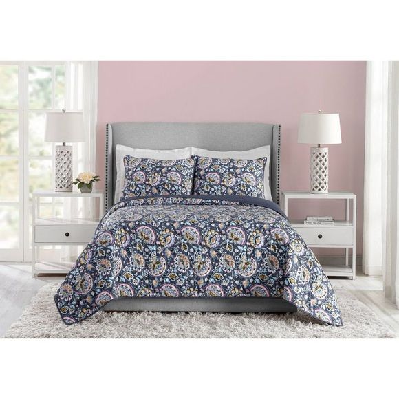 Vera Bradley Bedding 3pc Fullqueen Charemont Meadow Quilt Set Dark